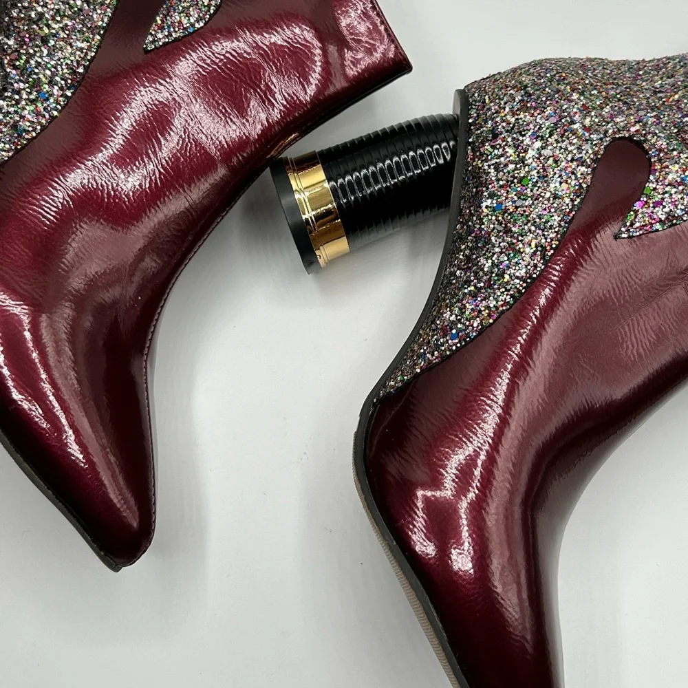 Women’s Wine Multicolored Glitter Embellished Ankle Boots Size 9 1/2 NWOT - Picture 5 of 13